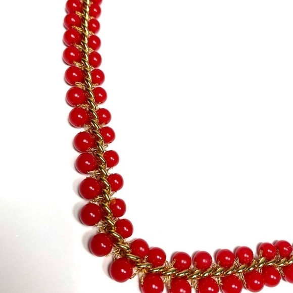 Necklace Red Gold Tone Beaded Hook Clasp Signed  Vintage 18”+2” - Picture 8 of 10